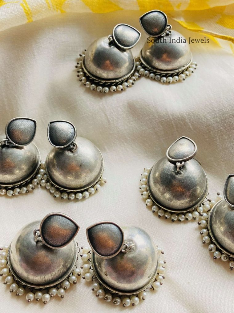 German Silver Pear Polished Jhumkas