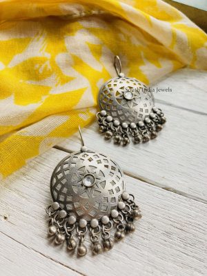 German Silver Round Star Ghungroo Hook Earrings (3)