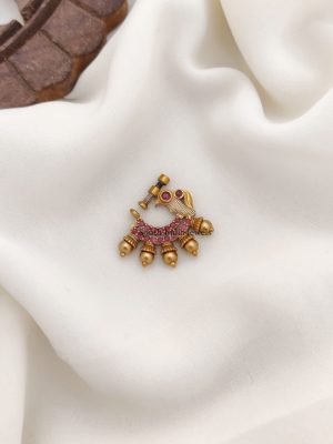 Gold Beads Peacock Nose Pin (2)