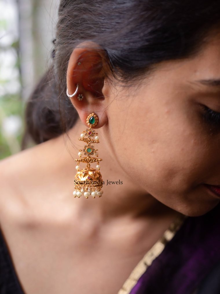 Imitation Layered Emerald Jhumkas