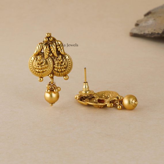 Lakshmi Coin Gold Finish Earrings - South India Jewels