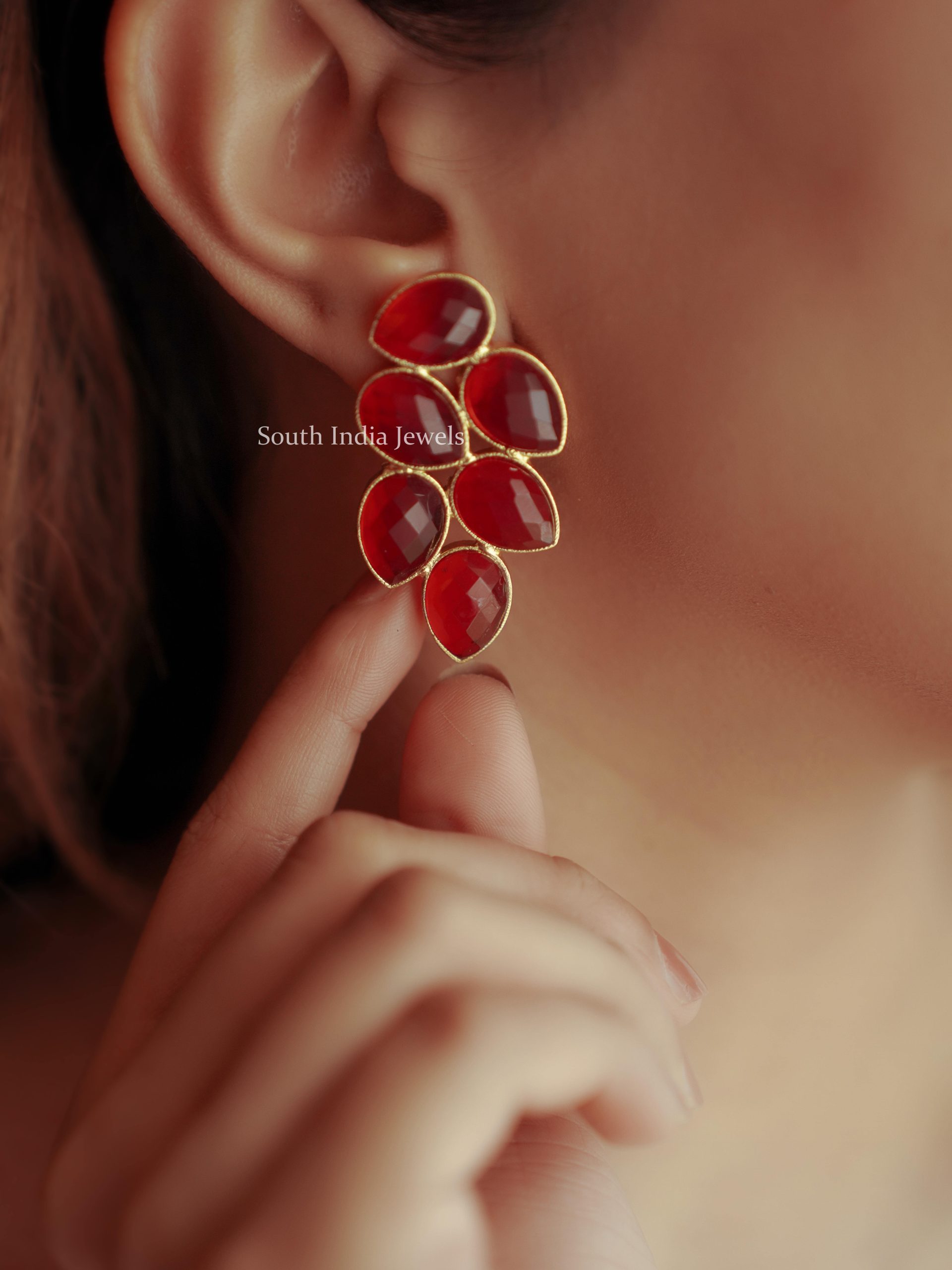 Leaf Design Ruby Earrings (2)