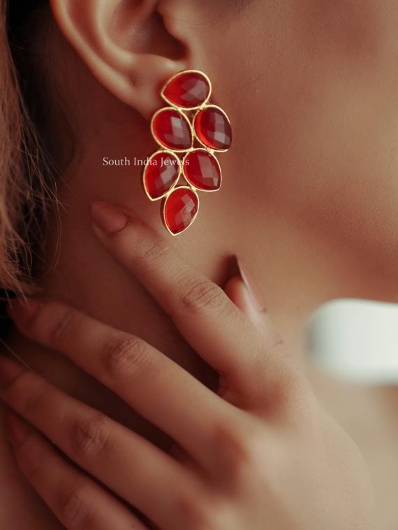 Leaf Design Ruby Earrings