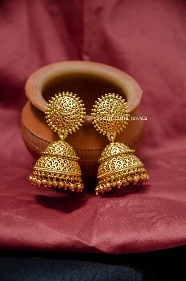 These jhumkas are very trendy and give elegant look. Also shop more Light weight Design Jhumkas at South India Jewels Online Stores.