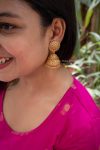 Imitation Round Design Earrings with Gold Beads Jhumkas