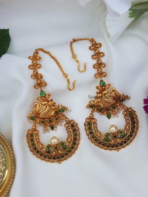 Peacock Design Earrings With Ear Chain