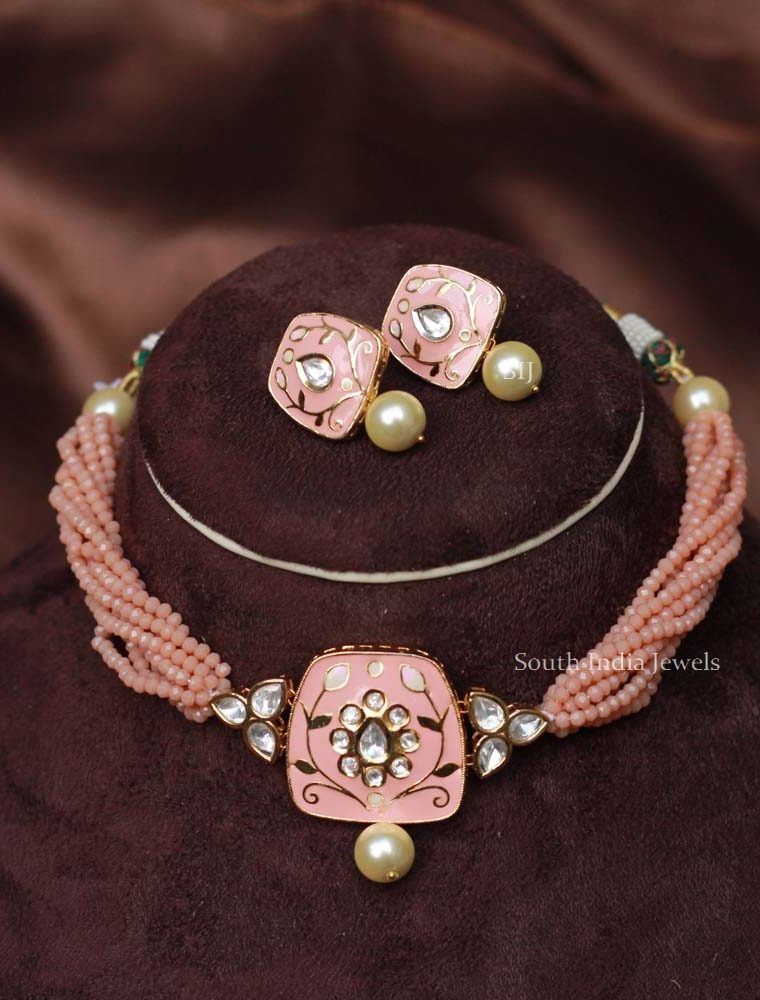 Pretty Peach Meenakari Necklace Set