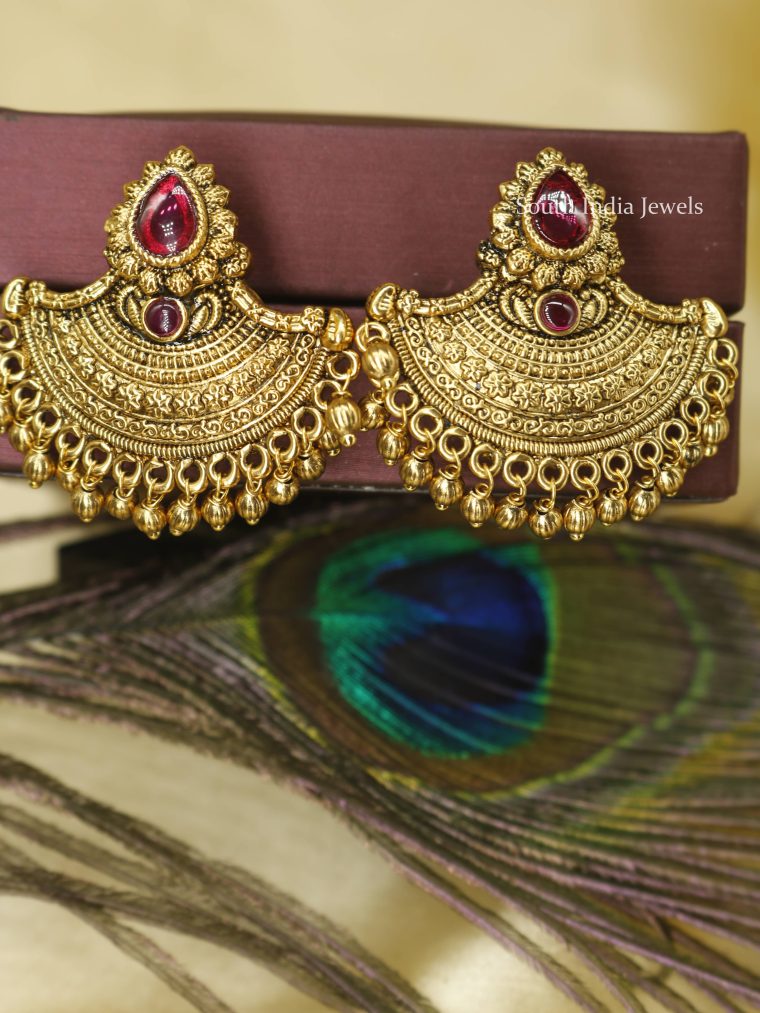Traditional Red Stone Temple Earrings