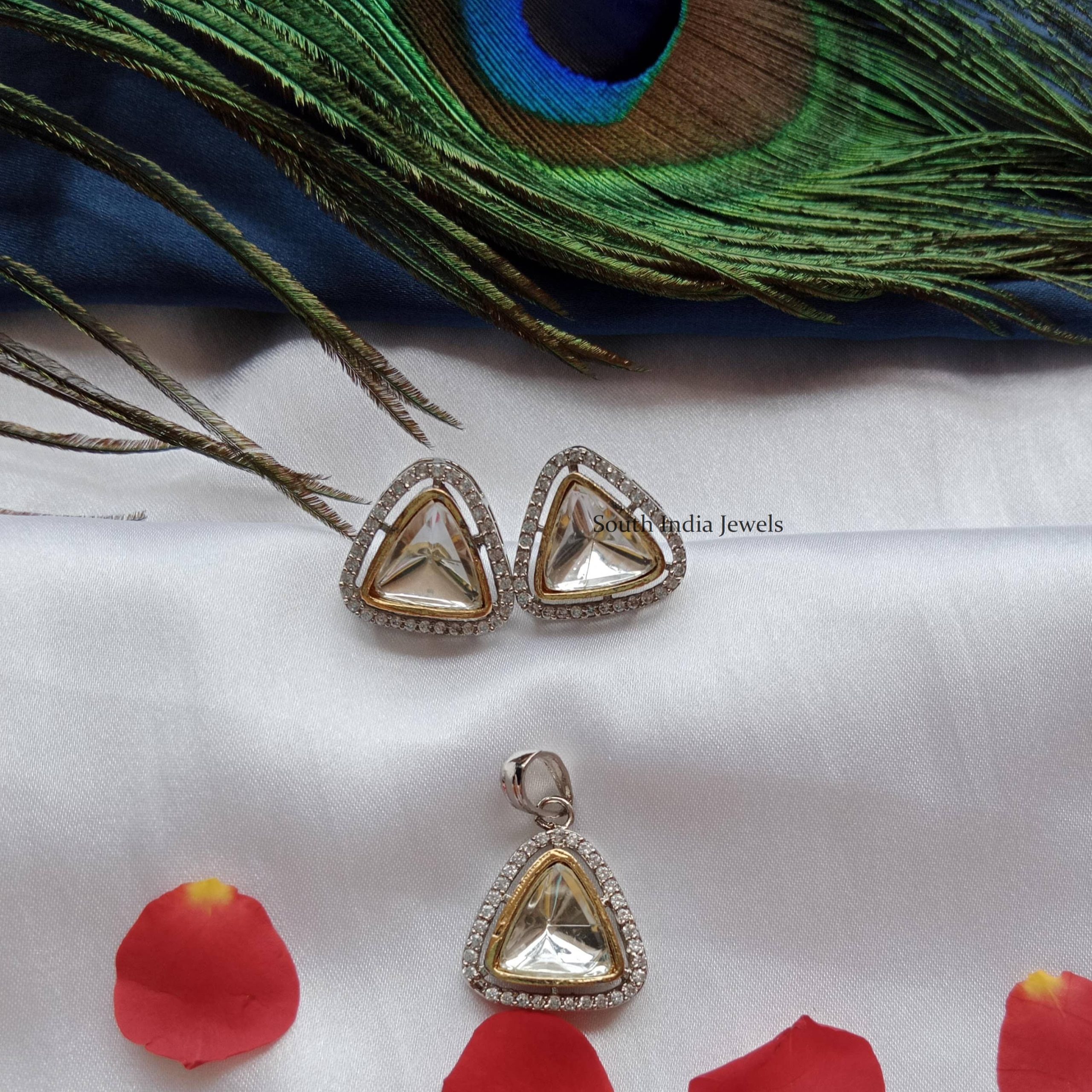 Triangle Polki Earrings With Pendent