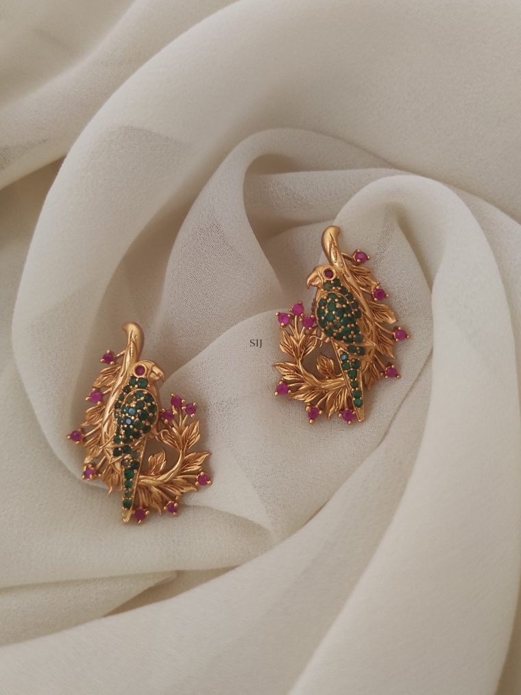 Gold Finish Peacock Stud Earrings