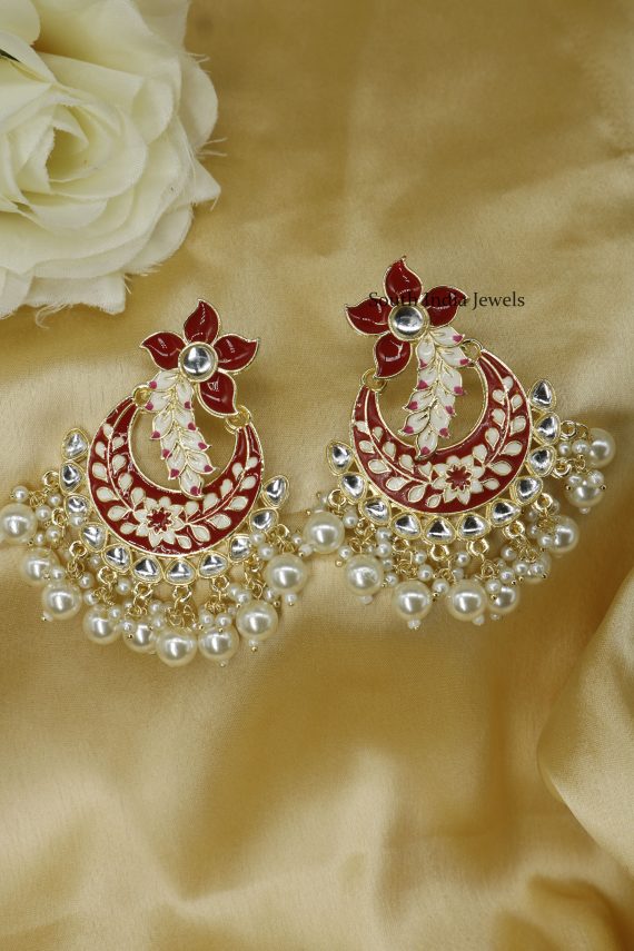 Chandbali Red Meenakari Earrings