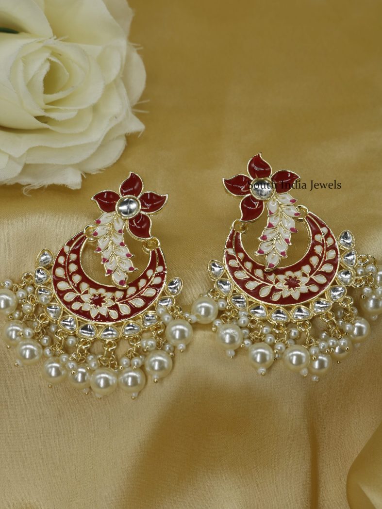 Chandbali Red Meenakari Earrings