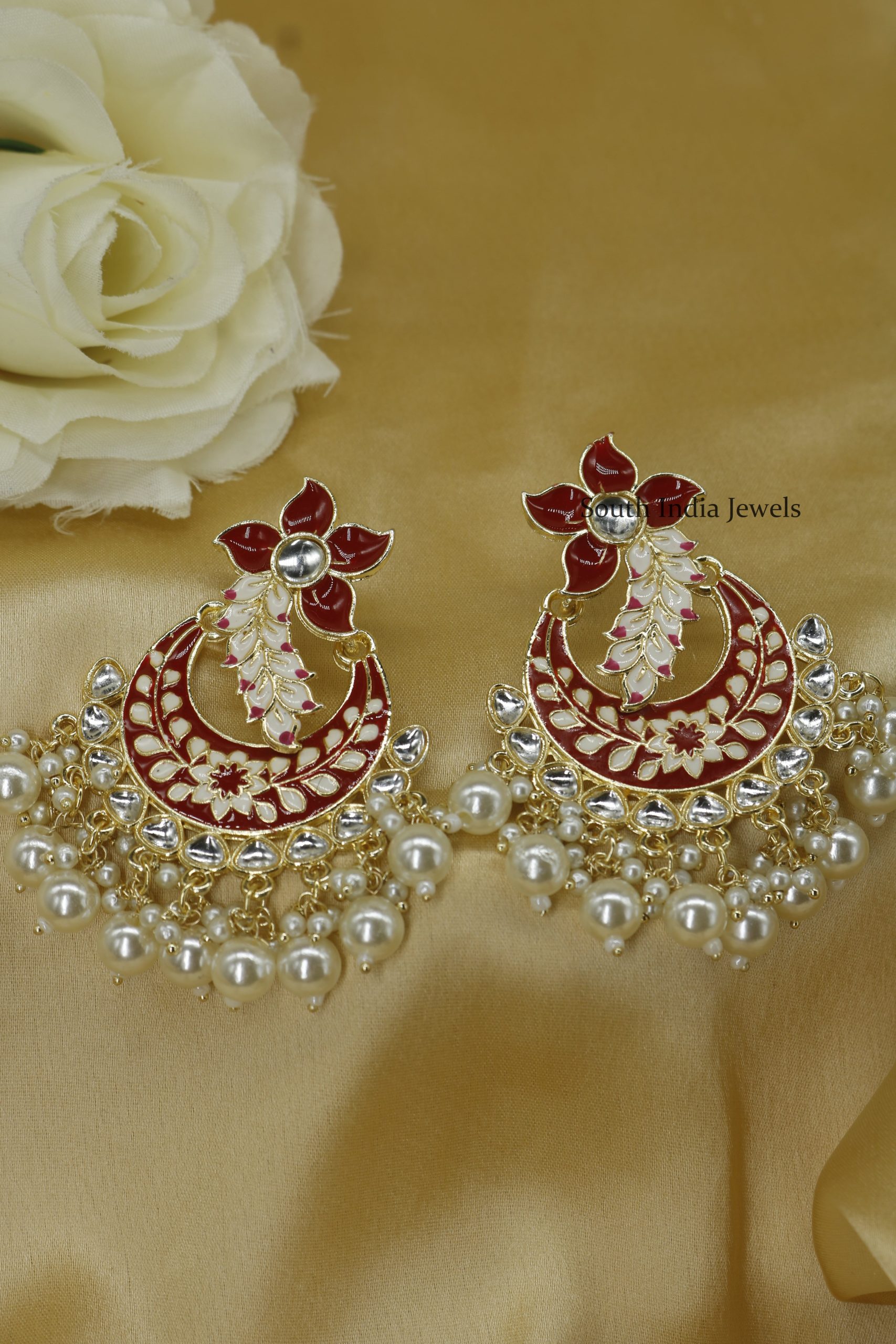 Chandbali Red Meenakari Earrings