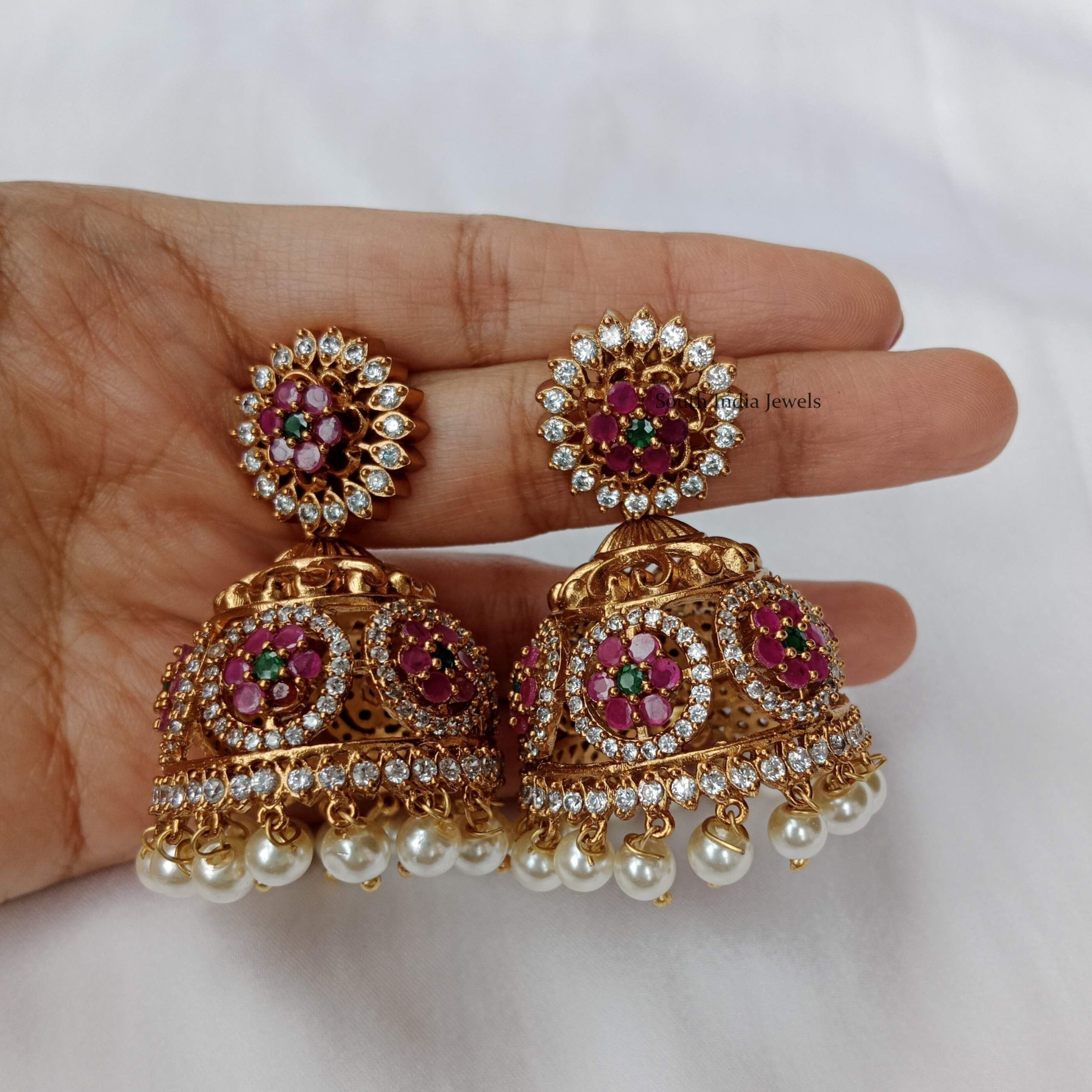 Dazzling Ruby and Emerald Jhumkas