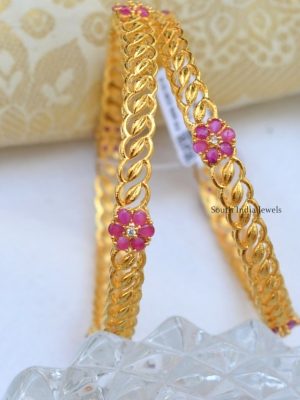 Elegant Ruby Flower Bangles