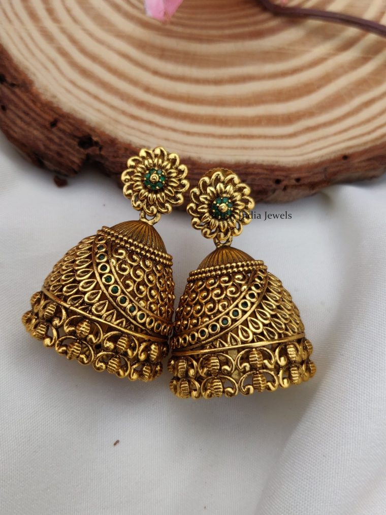 Antique Finish Floral Design Jhumkas