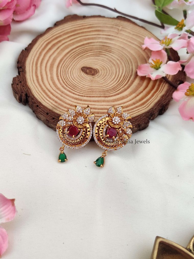 Floral - Pink, White and Green Stone Earrings