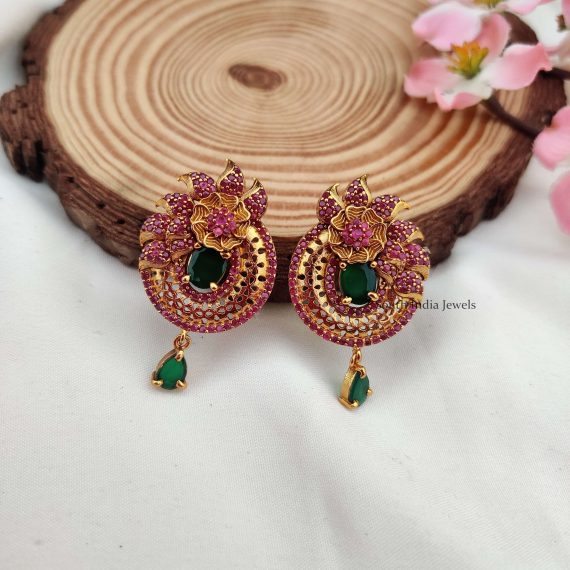 Floral Pink and Green Stone Earrings (2)