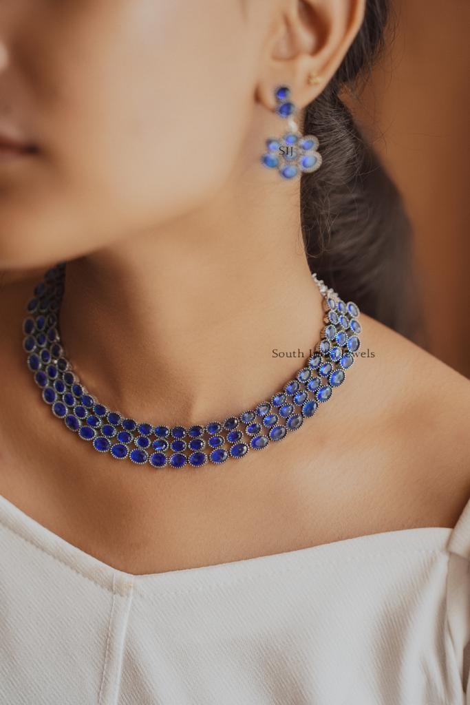 Dark Sapphire Navy Blue Crystal Bridal Bridesmaid Necklace Earring Set
