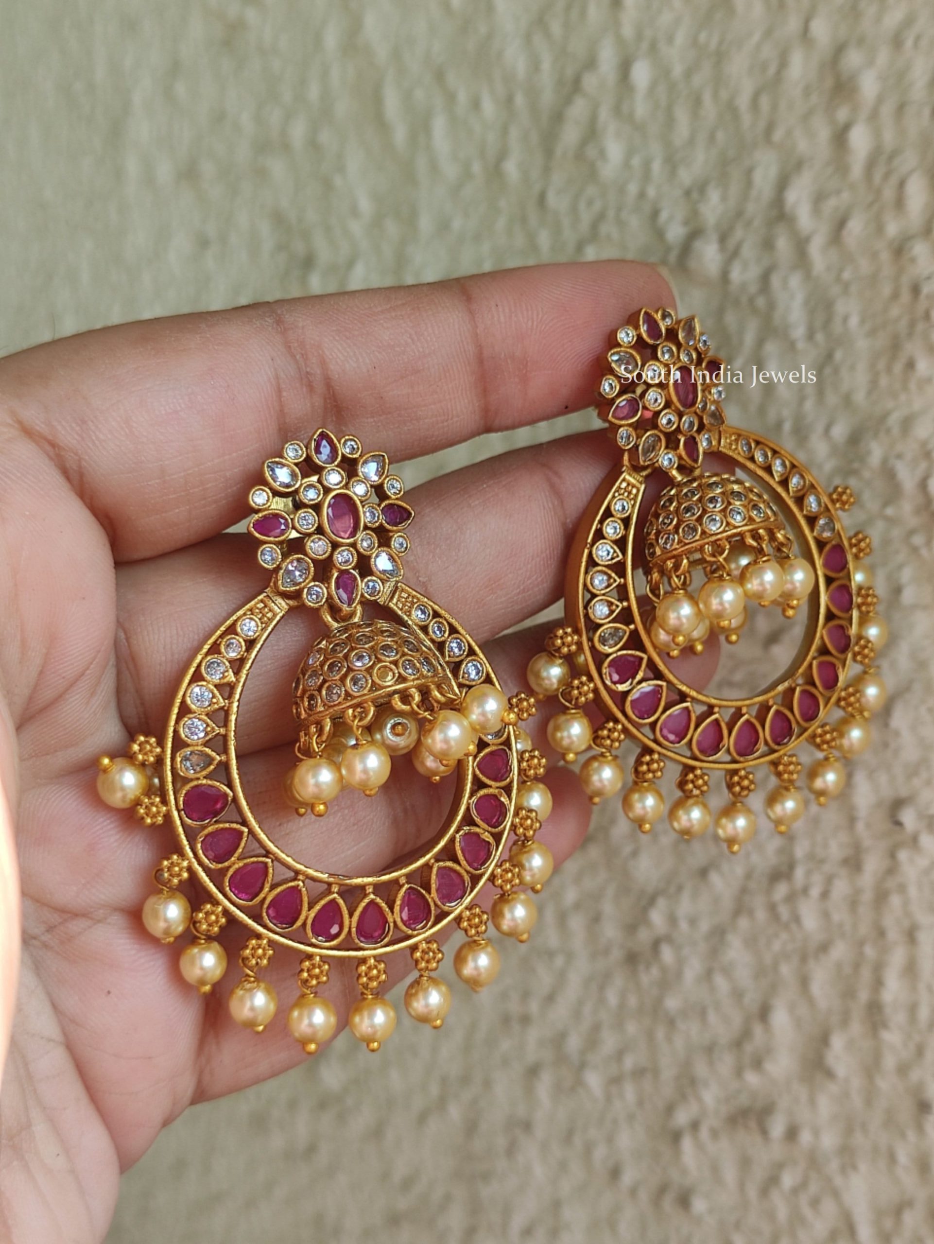 D1 CZ Earrings  Antique Gold Plated Chandbali Earrings   Etsy India