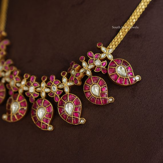 Mango Pink Stones Necklace- South India Jewels- Online shop