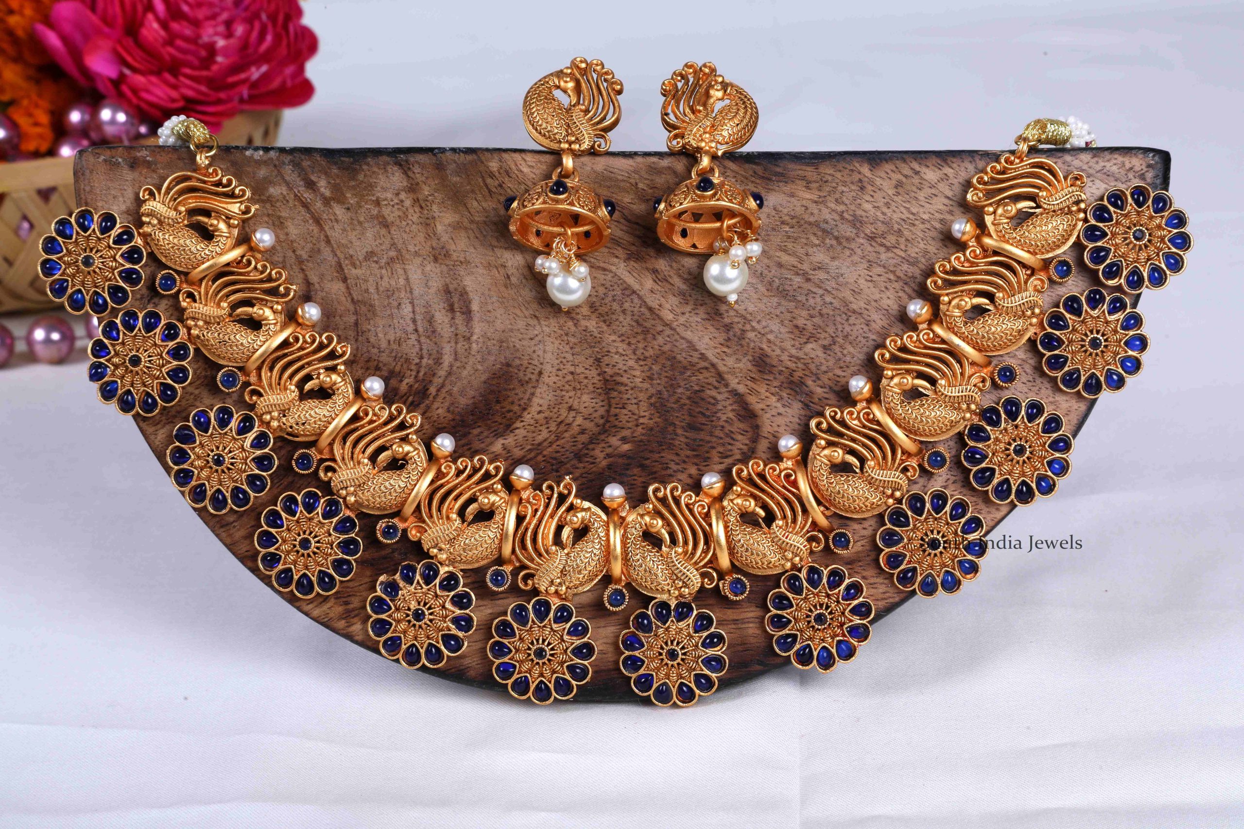 Gold Plated American Diamond Necklace Leaf design and Tear Drop Pendan –  Indian Designs
