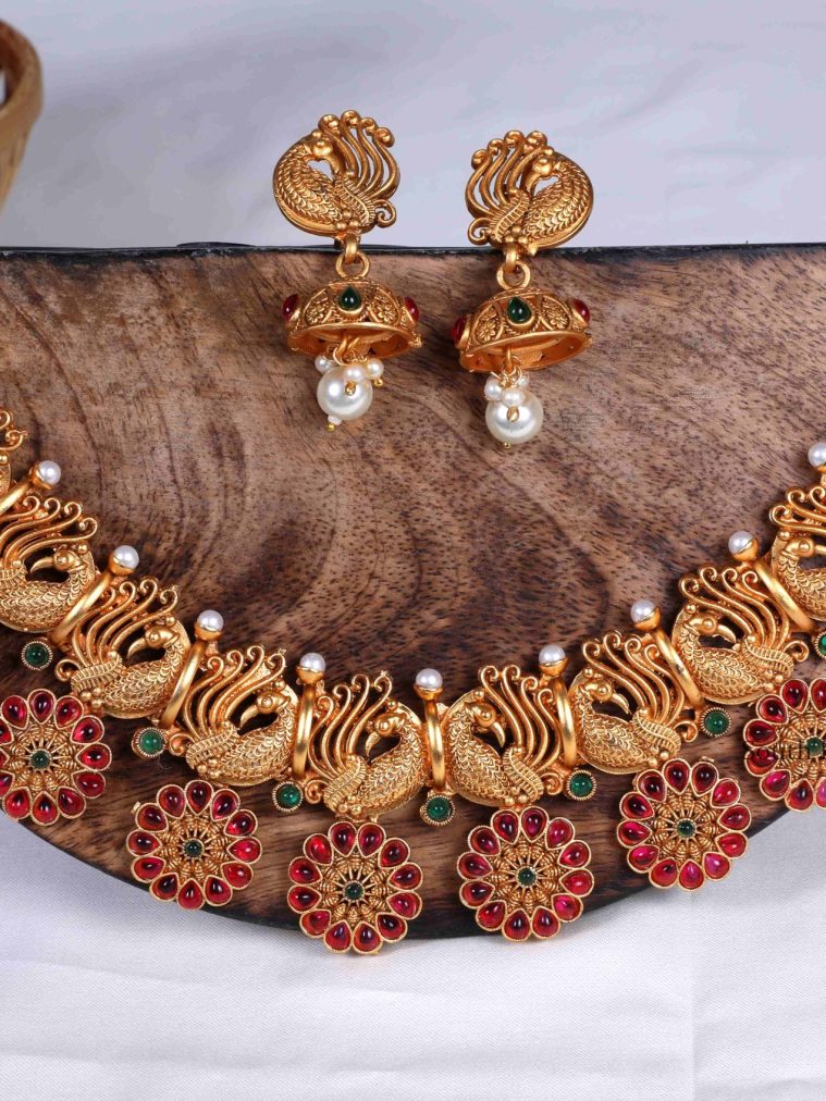 Peacock Ruby & Green Stone Necklace