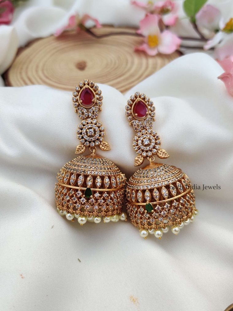 Pink and Green Stone Bridal Jhumkas (2)