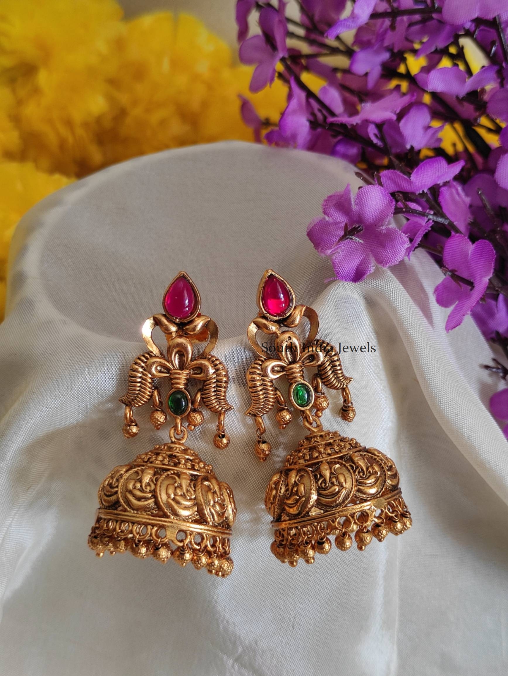 Multi-Colour Ring Pearl Bali Earrings - South India Jewels