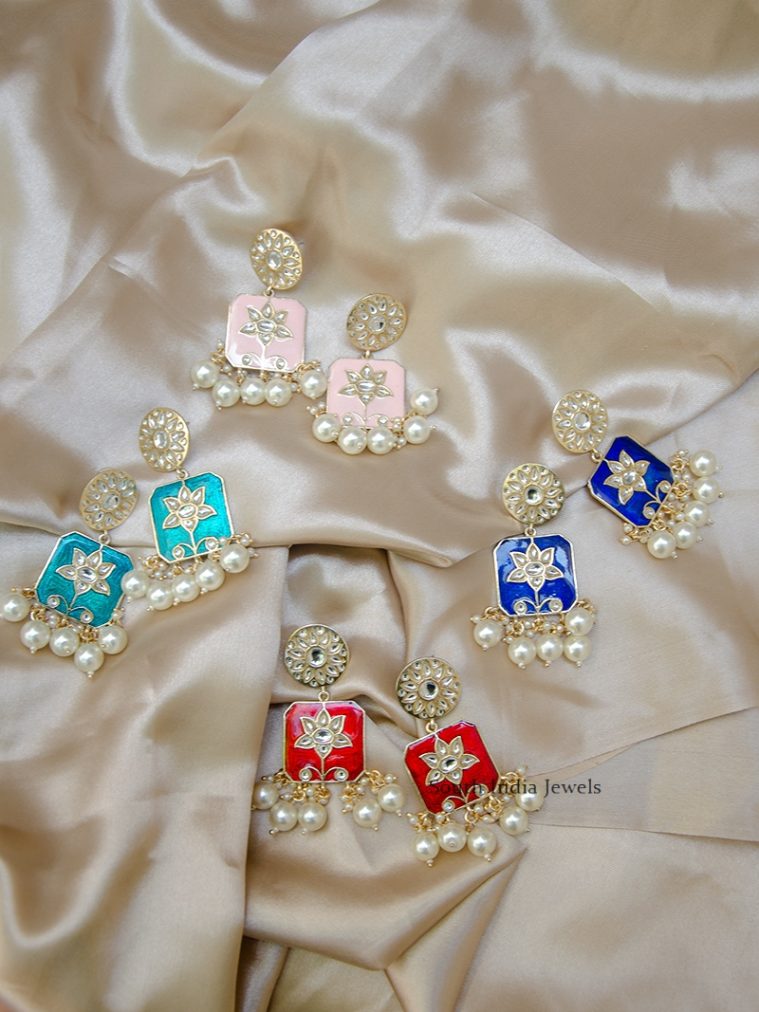 Pretty Polki Square Drop Earrings