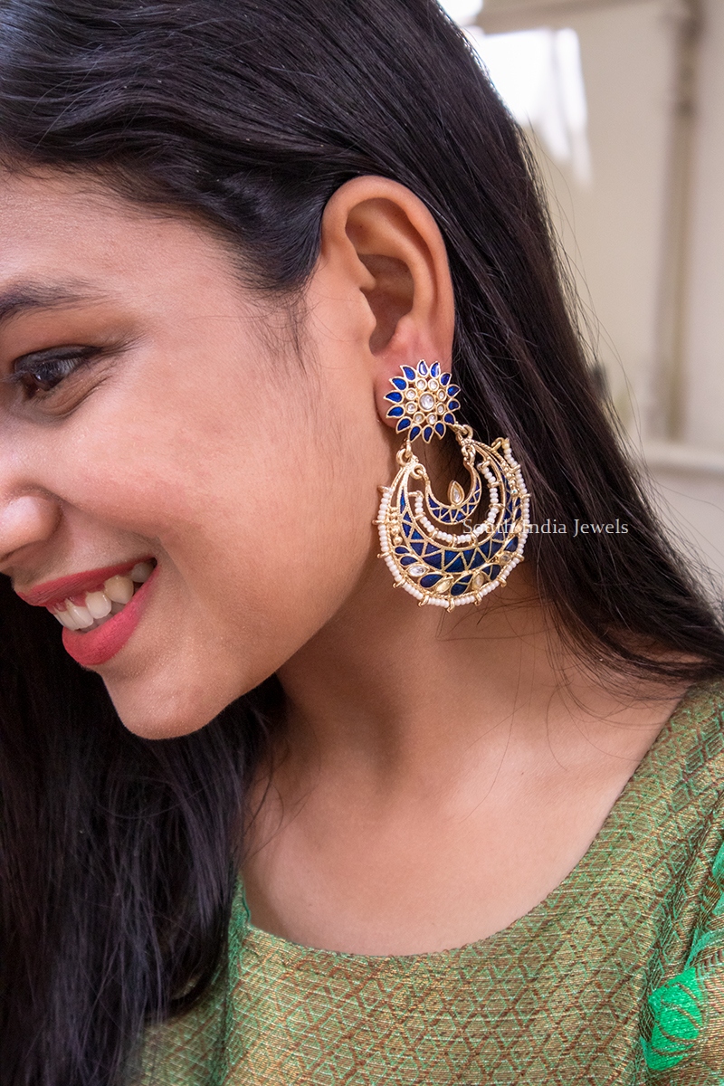 Marvelous enamel chandbalis earrings with pearls. These earrings are perfect to make your everyday fashion stylish. Also shop more Enamel Chandbali Earrings at South India Jewels Online Stores.