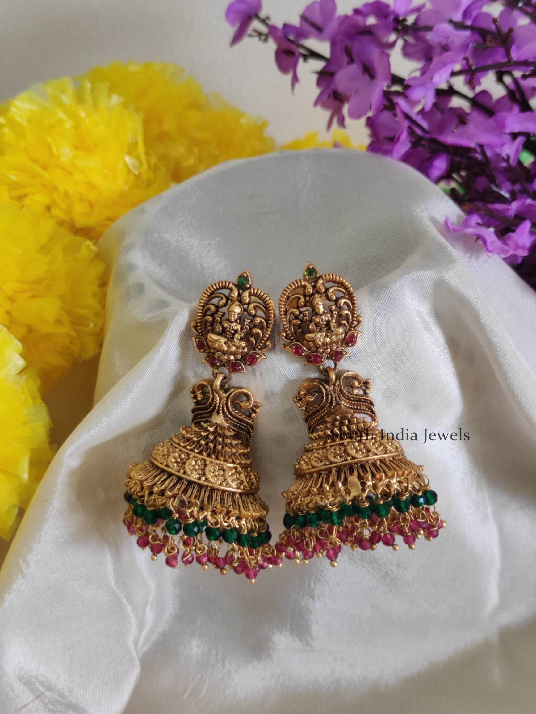 Traditional Beads Lakshmi Jhumkas (2)