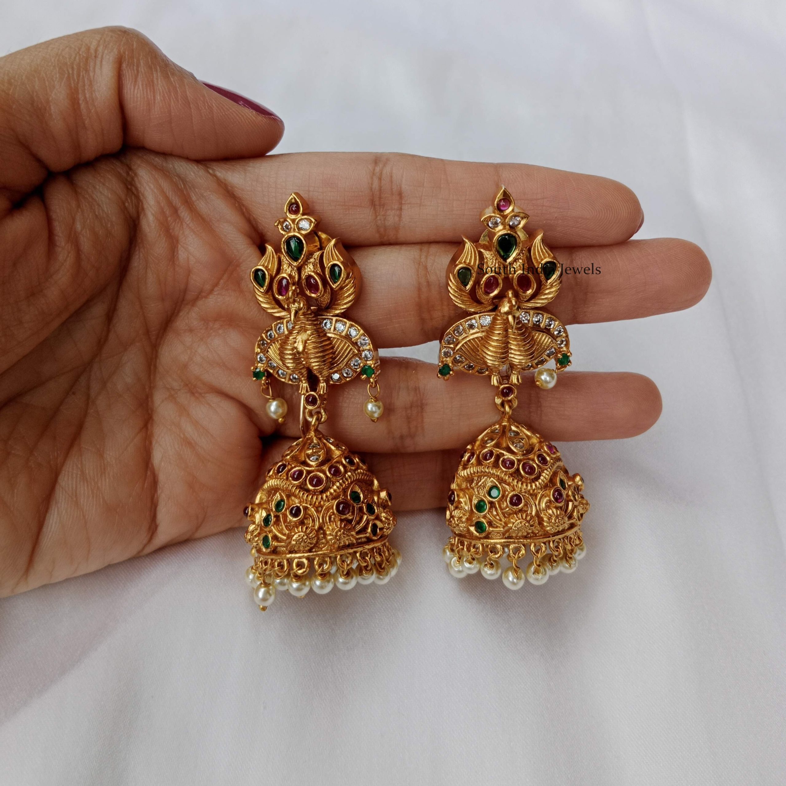 Floral AD Stones Jhumkas - South India Jewels- Online Shop