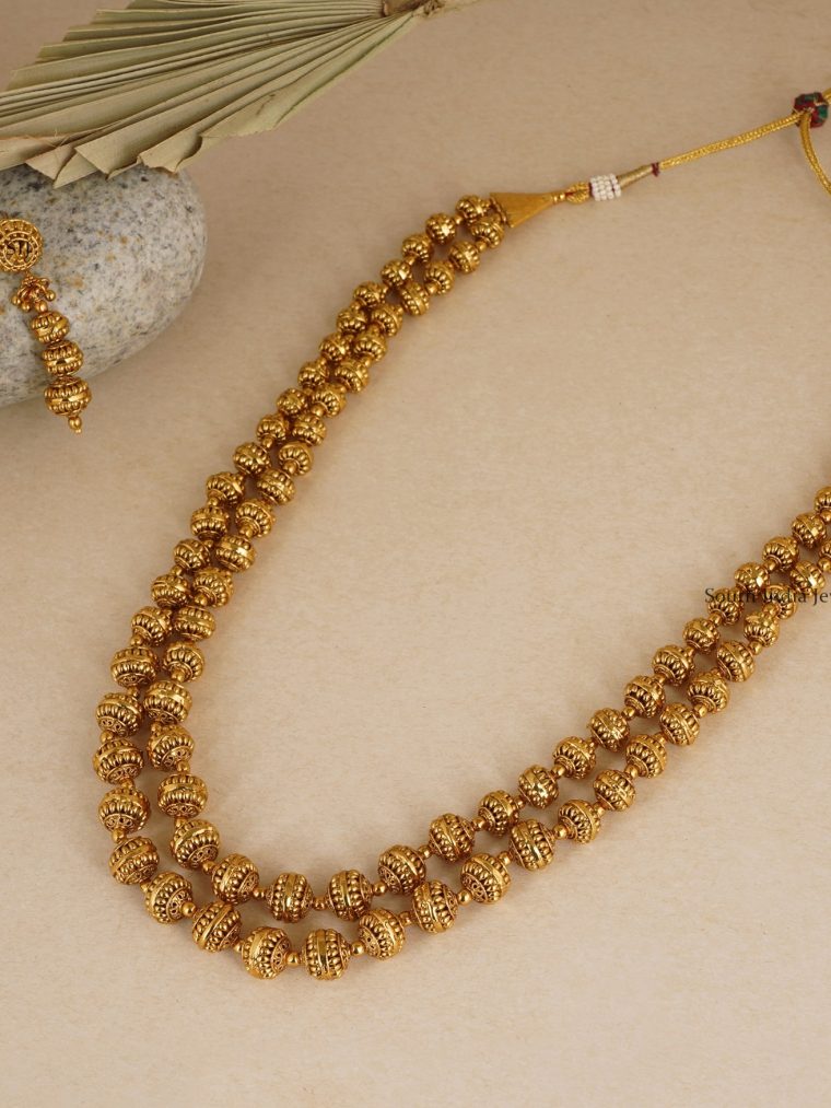 Two Line Ball Mala Design Necklace