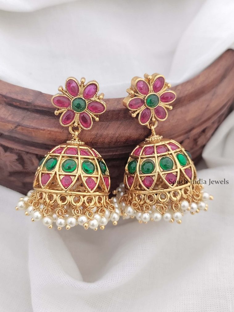 Imitation Multi Stones Flower Jhumkas