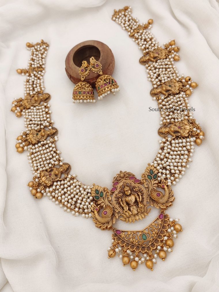 Antique Gold Finish Pearl Bunch Choker Set - South India Jewels