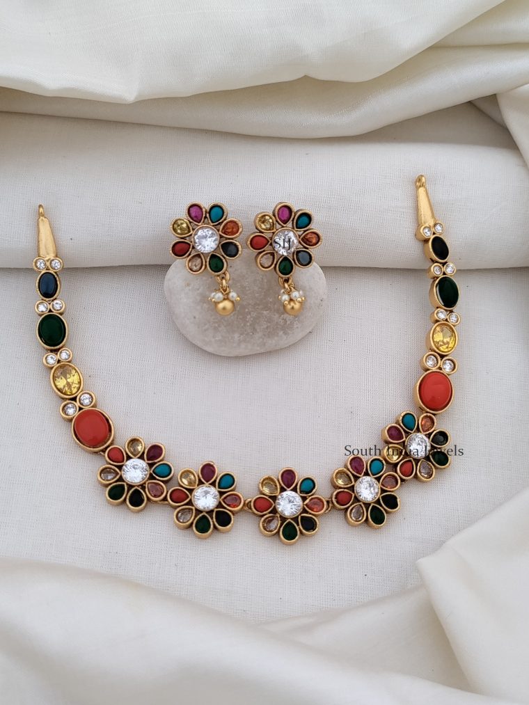 Cute Floral Navarathna Necklace