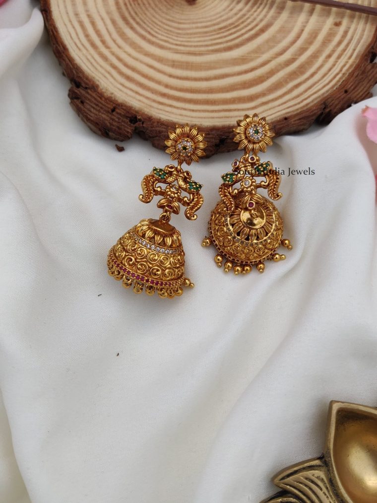 Dual Peacock AD Stones Jhumkas (