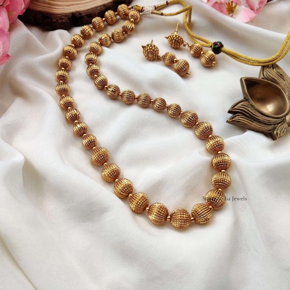 Elegant Golden Beads Chain - South India Jewels - Chain