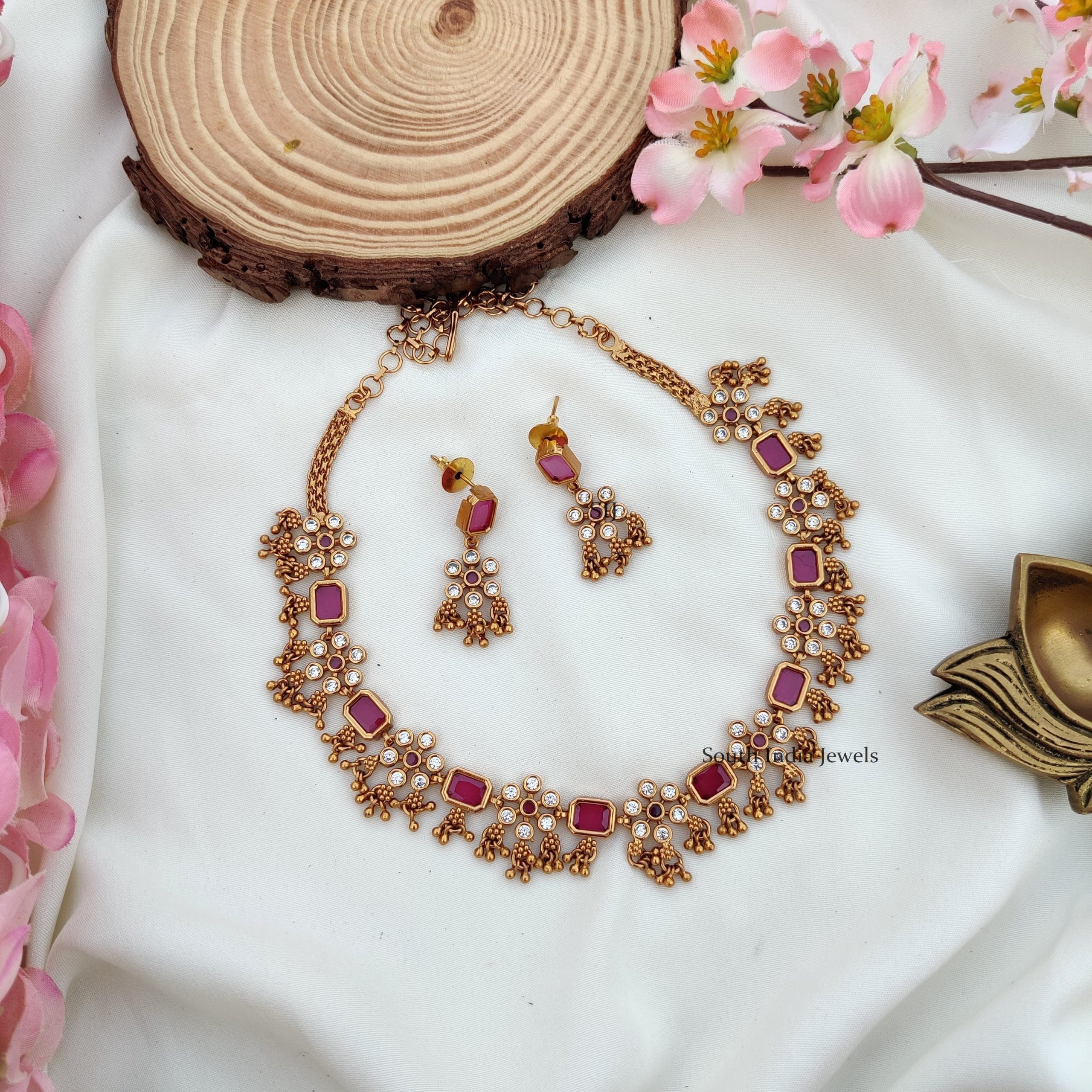 Floral AD Stones Necklace