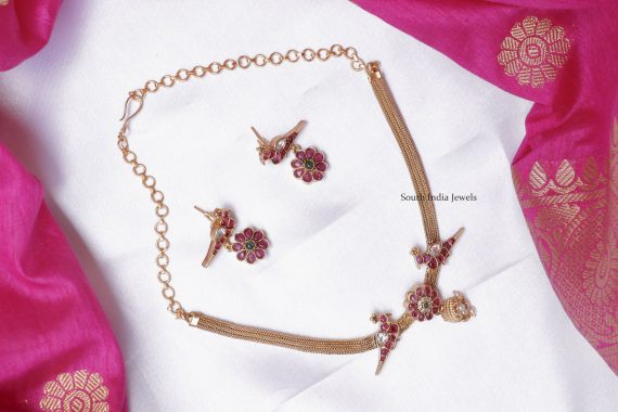Floral Design Bird Necklace (