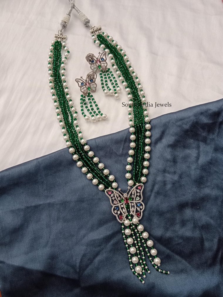 Green Beads Pearl Chain With Pendent Set