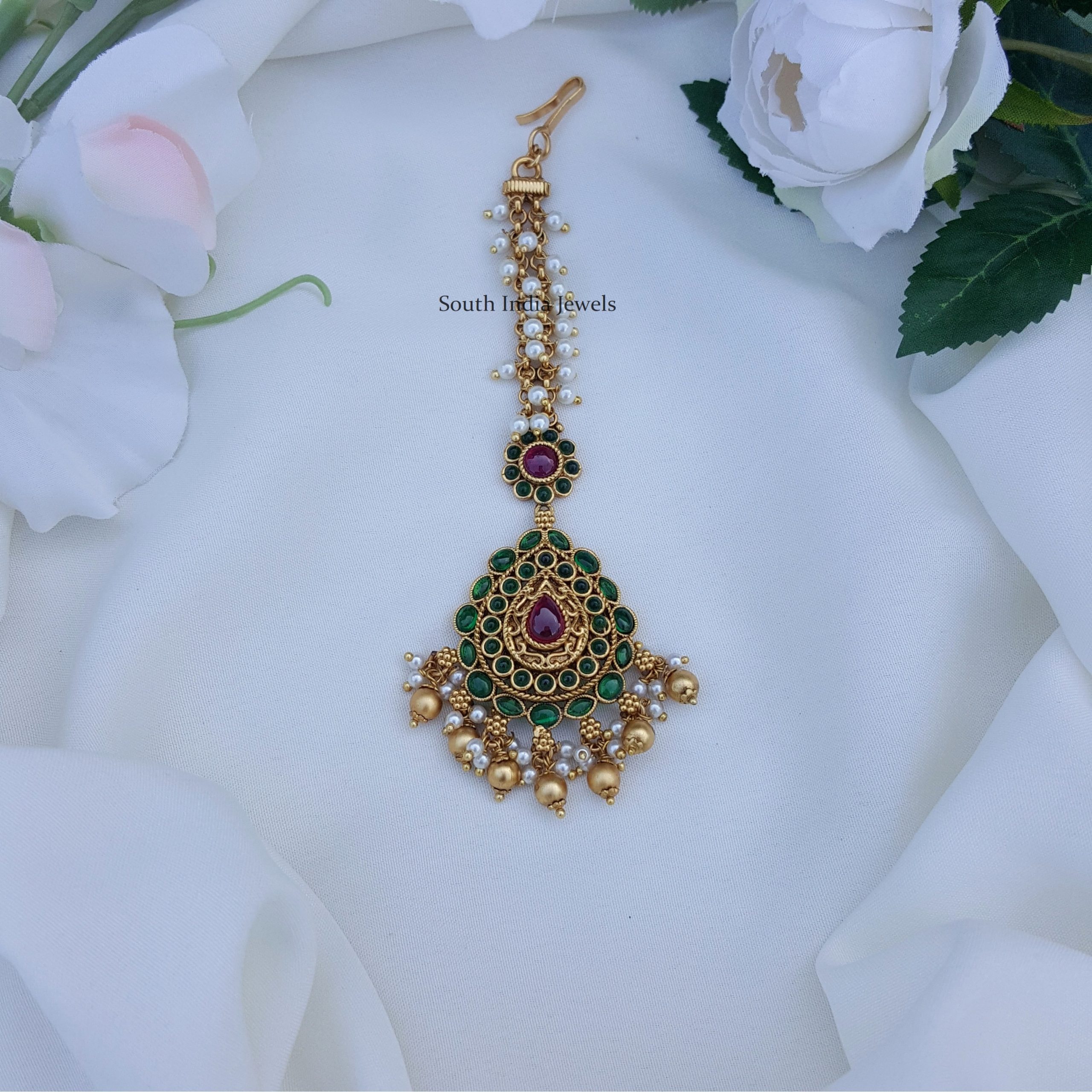 Green Stones Maang Tikka- South India Jewels- Online shop