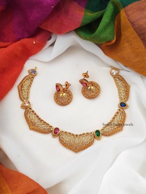 Navarathna Design Leaf Petal Necklace (