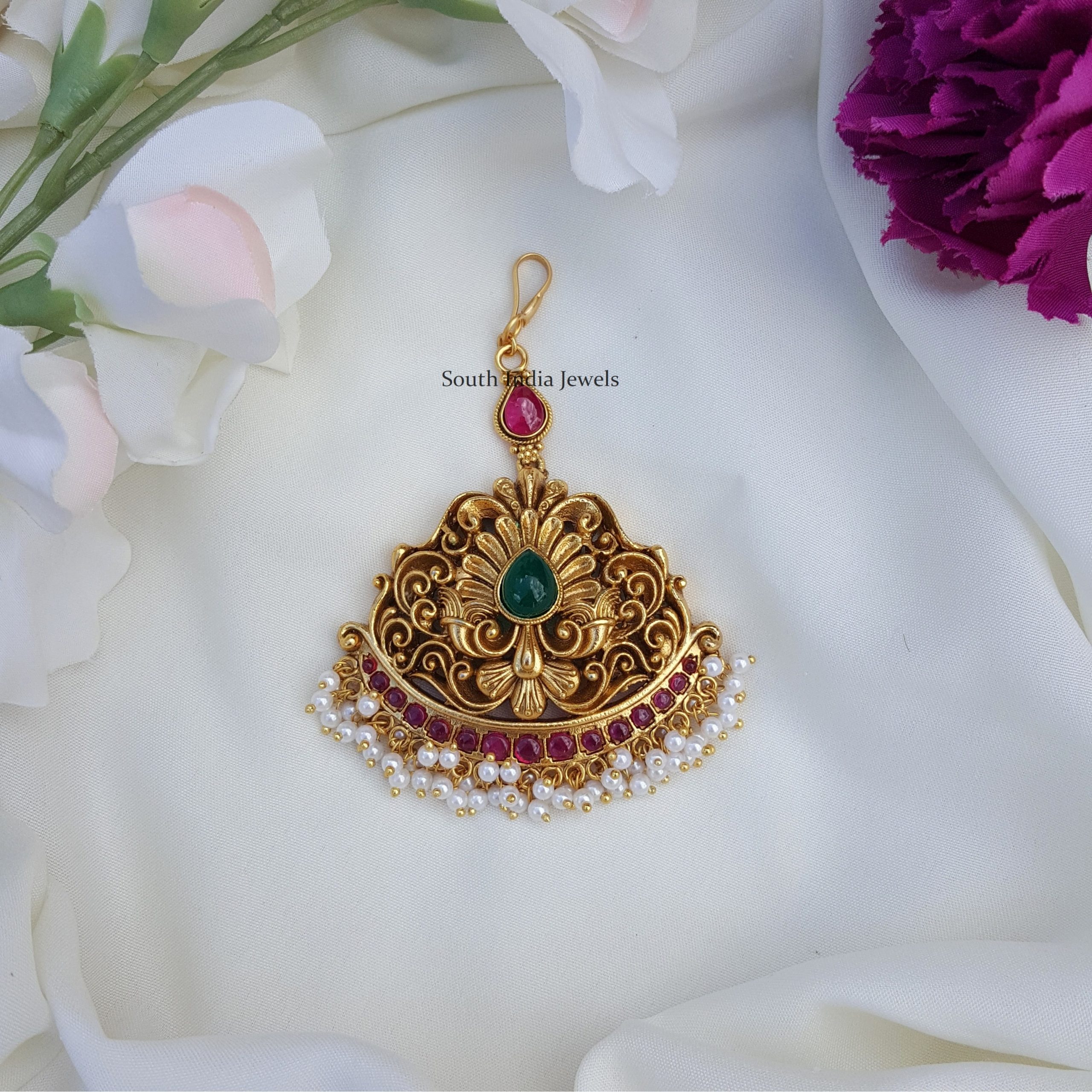 Pretty Peral Beads Maang Tikka- South India Jewels- Online shop