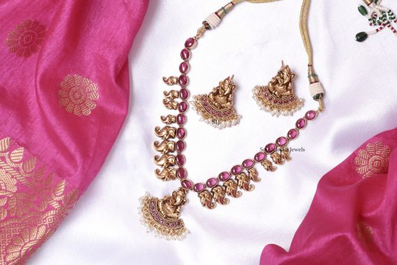 Pretty Ruby Ganesh Design Necklace