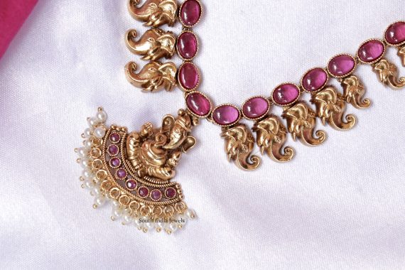 Pretty Ruby Ganesh Design Necklace