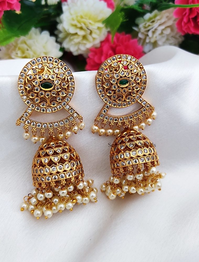 Matte Finish Jhumkas with Pearl Hangings