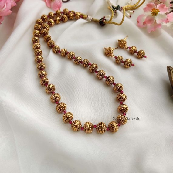 Royal and Stylish Golden Beads Chain - South India Jewels