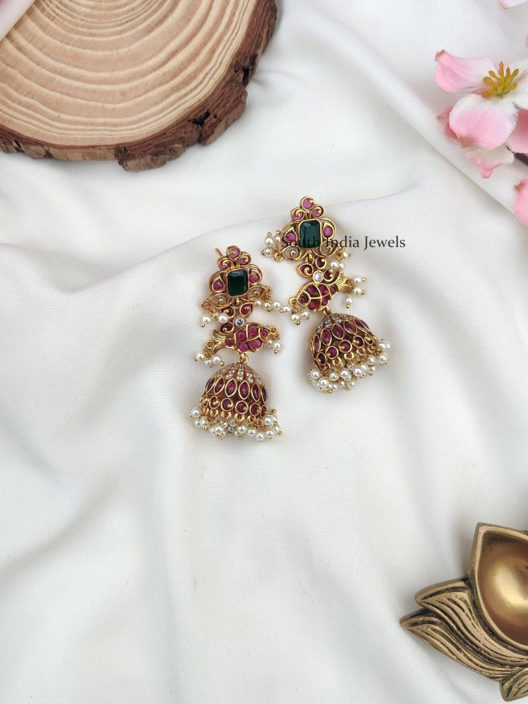Ruby and Green Stones Jhumkas